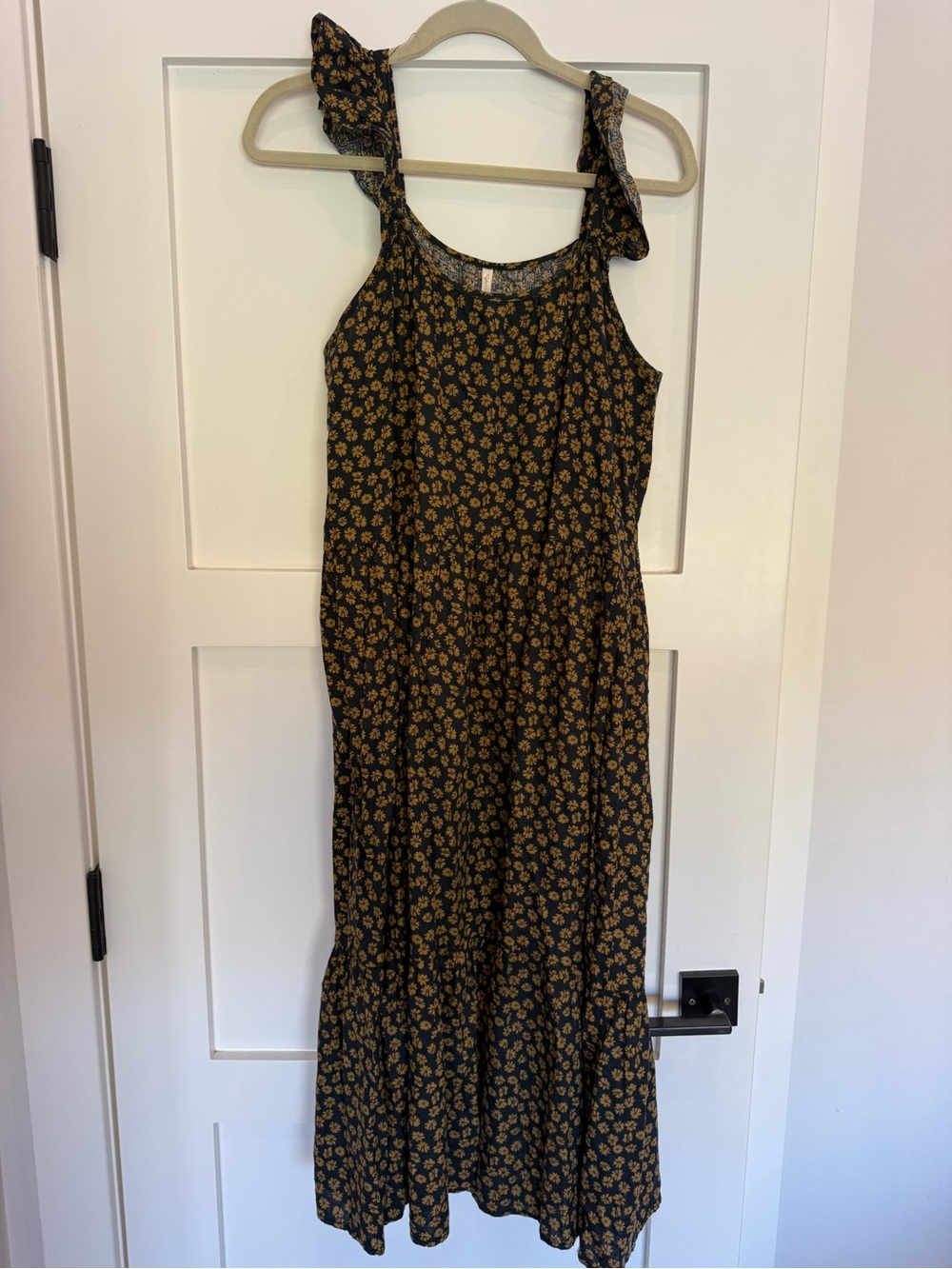Rylee + Cru Black Maxi Dress with Mustard Floral Print